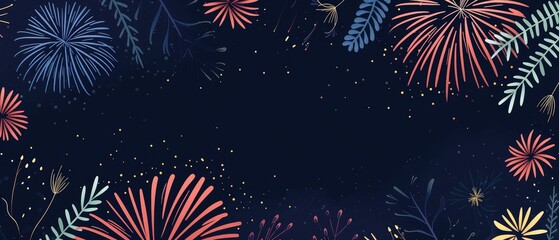 Festive Fireworks Display on Starry Night Background