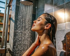 Woman Enjoying a Relaxing Shower.