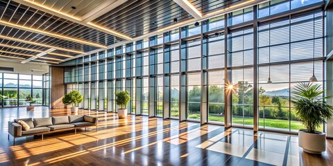 Modern Building Interior with Sleek Curtain Windows: Bright and Elegant Design