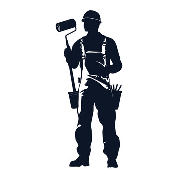 recommend clip art: Silhouette of a painter with a paint roller and bucket.