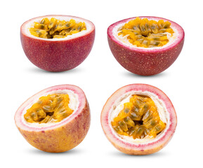 Half passion fruit isolated on white