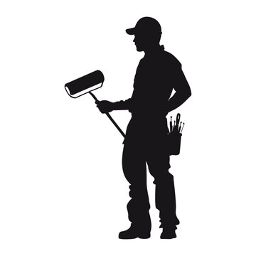 recommend clip art: Silhouette of a painter holding a paint roller.