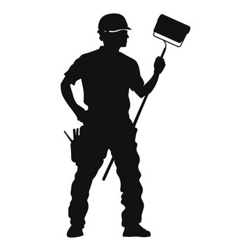 recommend clip art: Silhouette of a painter holding a roller,  ready to work. 