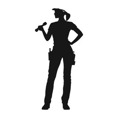 Silhouette of a woman holding a wrench.