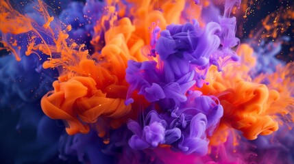 Fototapeta premium Experience a vibrant color explosion featuring dynamic orange and purple swirls in motion