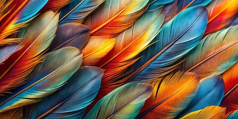 Vibrant Blue, Orange, and Green Bird Feathers Background Texture