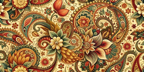 Floral Paisley Pattern Background Seamless - Watercolor Illustration