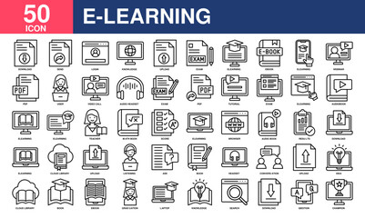 ELearning icon collection set. Simple Line Vector