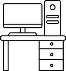 simple computer desk black and white outline icon design