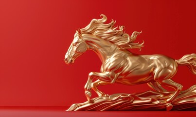 Golden horse on red background