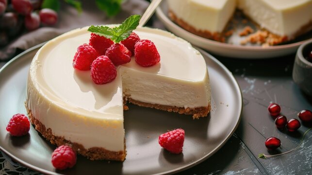 Cheesecake slice with berries on plate