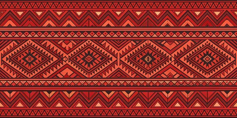 Red and Black Tribal Geometric Pattern Seamless Background