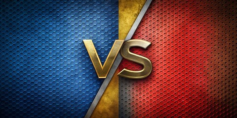 Gold VS Letters on Blue and Red Metallic Backgrounds