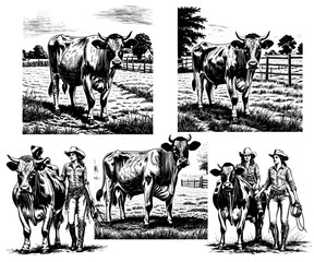 cows in the farm with cow girl