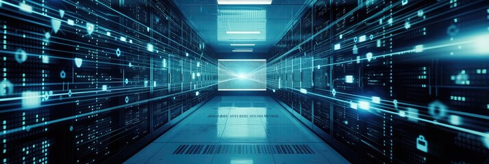 Obraz premium Futuristic Data Center Server Room With Connectivity