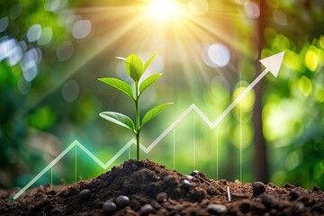 Plant and Graph Chart with Upward Arrow: Symbolizing Business Growth and Success