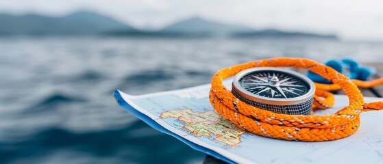 A compass is on top of a map