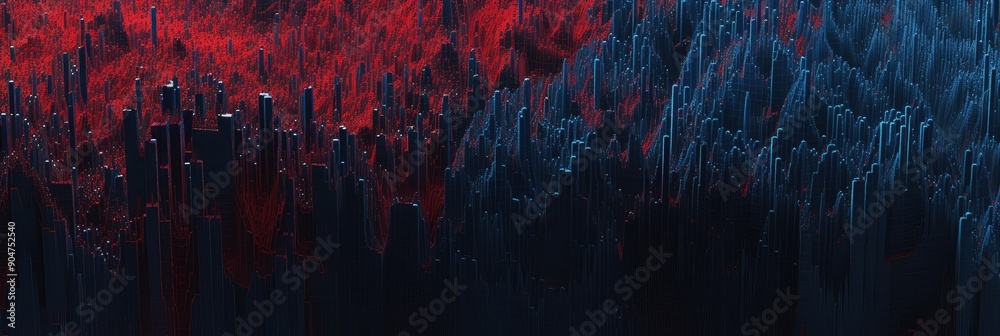 Wall mural abstract data visualization in red and blue tones