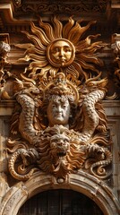 Fototapeta premium Capture the richness and significance of gold across diverse cultures through a dynamic low-angle perspective Include symbols like the 