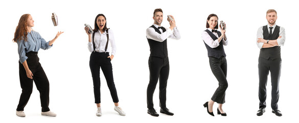 Set of bartenders on white background