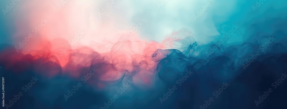 Wall mural Abstract Colorful Smoke Waves on Blue Pink Gradient