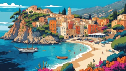 Obraz premium mediterranean coastline modern pop art