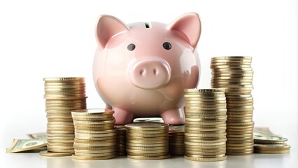 Securing Your Savings: A Piggy Bank, Stacked Coins, and Money Management