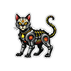 Design a vector illustration of a cat cyborg with a futuristic, robotic body, and a sleek, powerful design.