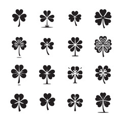 Clover vector icon set, clover leaf sign and symbol, clover logo design, silhouette design, Four, five, three leaf clover icon