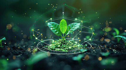 Smart Farming Concept. Green environment with Center and spoke Concept ,Plant on center and rotating Icons