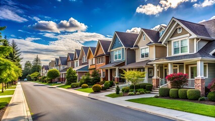 Street of Suburban Homes: Peaceful Neighborhood and Residential Living