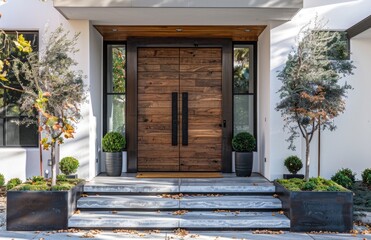 Traditional house with wooden door and steps