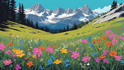 Fototapeta premium wildflowers in alpine meadow modern pop art