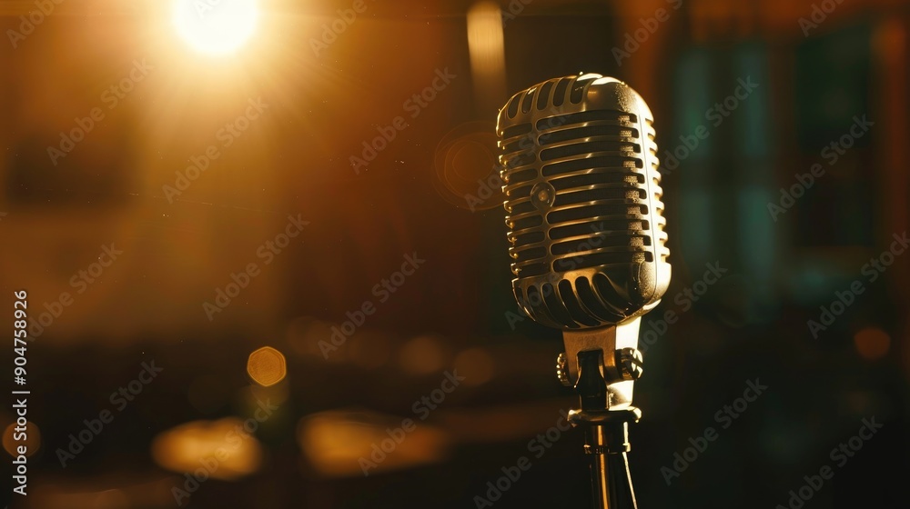 Sticker Vintage microphone in conference room close up