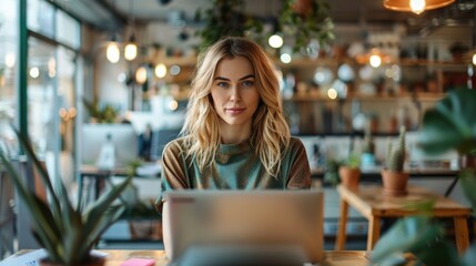 Woman wearing glasses looking at laptop