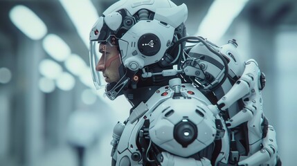 Fototapeta premium Futuristic Cyborg Soldier in Advanced Exoskeleton Armor