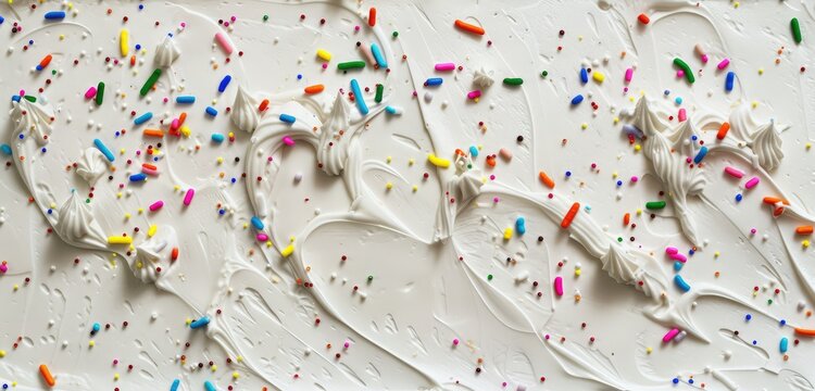 Colorful Sprinkles on Creamy White Frosting Texture