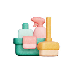 Cleaning Tools, Hotel and service, Hospitality, 3D rendering.