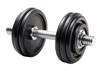 Fototapeta premium A black dumbbell with a metal handle. Ideal for strength training and home workouts. Isolated on transparent background, png.