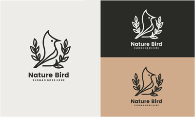 Minimalist bird logo design. inspiration bird and leaf nature logo concept.