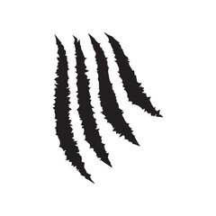 Scratch claws icon. Detailed scratch claws print for t-shirt, banner, logo design. Black scratches from animal claws isolated on white background. Vector illustration