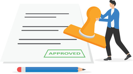 isometric vector image on a blue background, stamp and a sheet of paper with data about a person, affirmative seal, hiring a new employee

