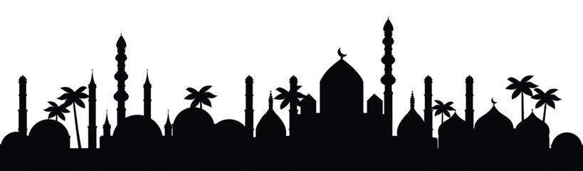 Middle Eastern Skyline. Simple Middle Eastern skyline silhouette for banners, posters, covers. Muslim, Islam silhouette. Vector illustration