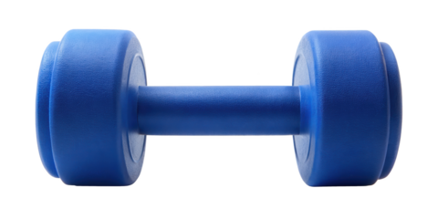 A blue dumbbell designed for aerobic workout. Ideal for home and gym exercises. Isolated on transparent background, png.