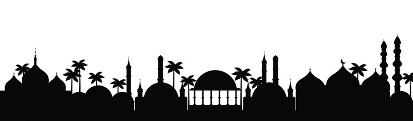 Obraz premium Middle Eastern City Skyline. Simple Middle Eastern city skyline silhouette for banners, posters, covers. Muslim, Islam silhouette. Vector illustration