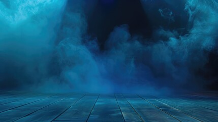 Mysterious Blue Smoke Filling a Dark Stage