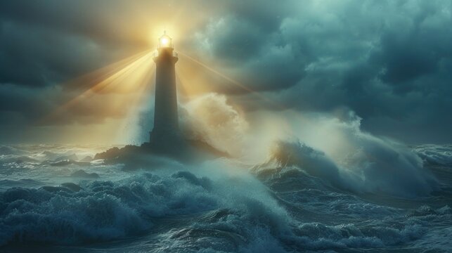Lighthouse battling stormy sea