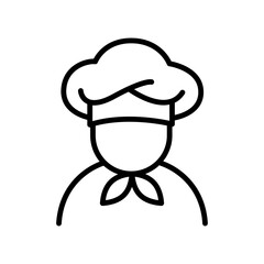 Chef in cooking hat line icon. Restaurant, catering, menu, professional, occupation. Chef Cooking line hat logo, badge, icon, sticker, label, emblem, stamp, symbol, black, line circle, flat vector.