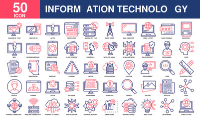 Information Technology icon collection set. Simple Line Color  Vector