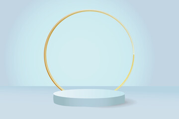 3d blue rendering podium and minimal Background